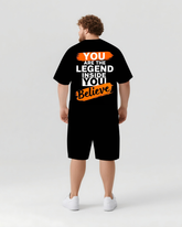 Legend Starts with Your Belief Men's Big and Tall Simple Back Lettering Short Sleeve T-shirt Shorts Set